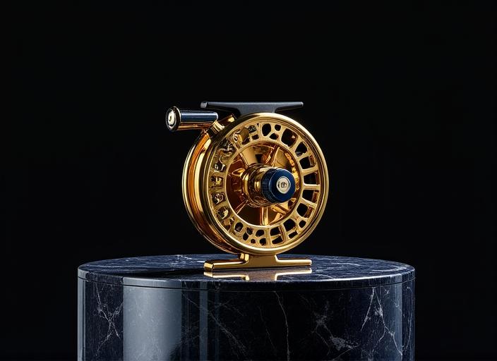 Macro photography of the Gilded Reel flagship baitcasting reel